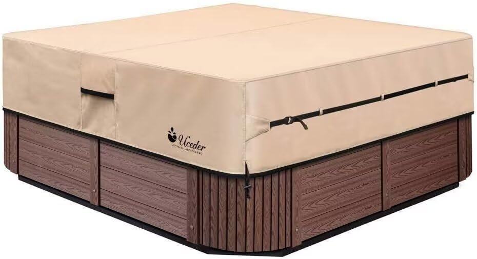 UCEDER Waterproof Hot Tub Cover Outdoor Spa Cover (91''x 91''x20) 600D Heavy Duty Polyester Hot Tub Cover Protector(Brown)