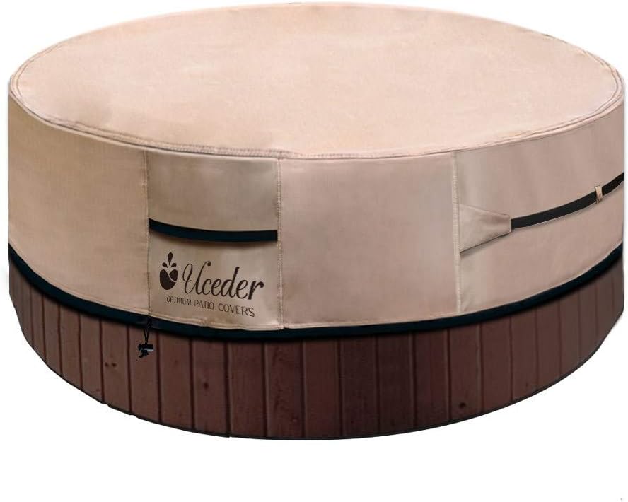 UCEDER Waterproof Hot Tub Cover Outdoor Spa Cover (91''x 91''x20) 600D Heavy Duty Polyester Hot Tub Cover Protector(Brown)