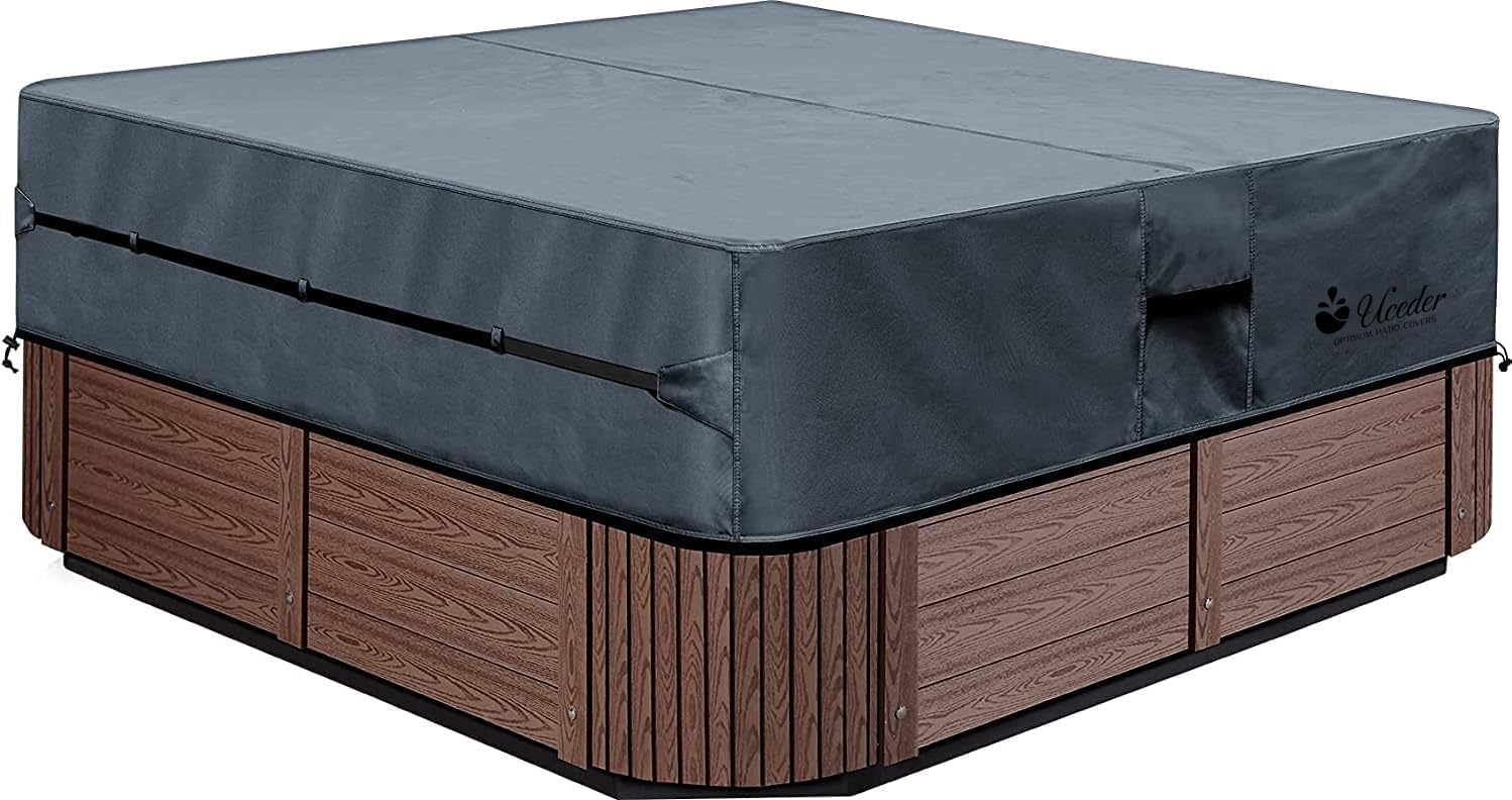 UCEDER Waterproof Hot Tub Cover Outdoor Spa Cover (91''x 91''x20) 600D Heavy Duty Polyester Hot Tub Cover Protector(Brown)