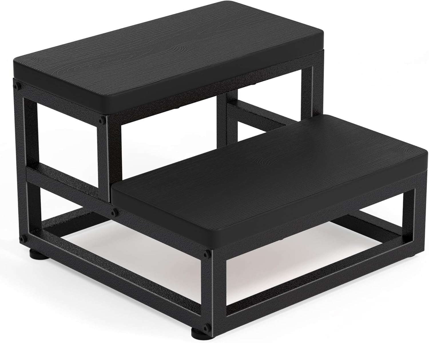 Y&M Two Step Stool for Adults Kids, Waterproof HPDE Bed Step Foot Stool with Adjustable Non-Slip Feet, Metal Frame Stepping for Kitchen Bathroom Bedroom Living Room, Indoor or Outdoor Use, Brown