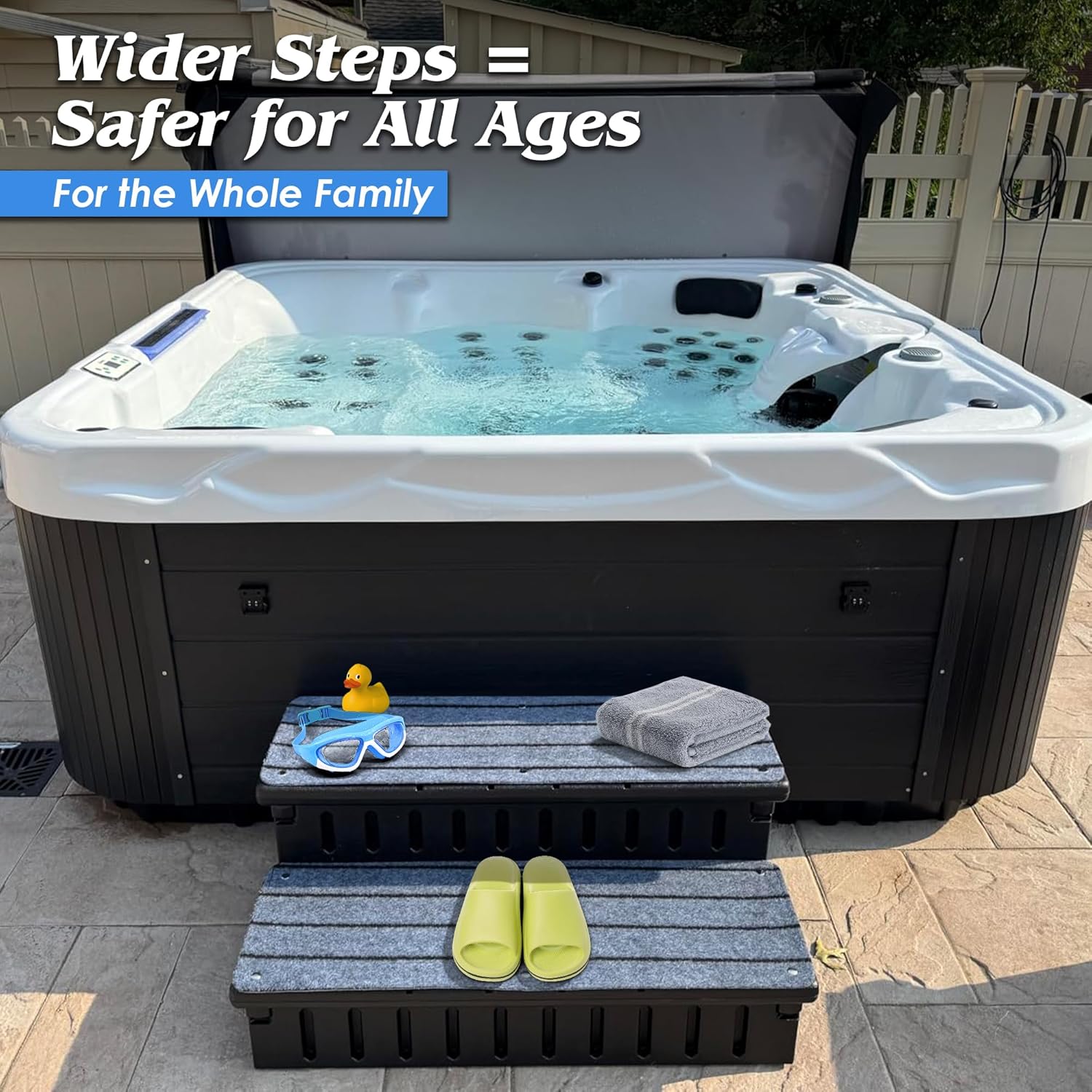 Universal Hot Tub Steps with Anti-Slip Mats,HDPE 2-Step Spa Stairs with Storage,Waterproof & Sturdy–Portable Stairs for Hot Tub/Camper/SPA Pool/Pet Stairs