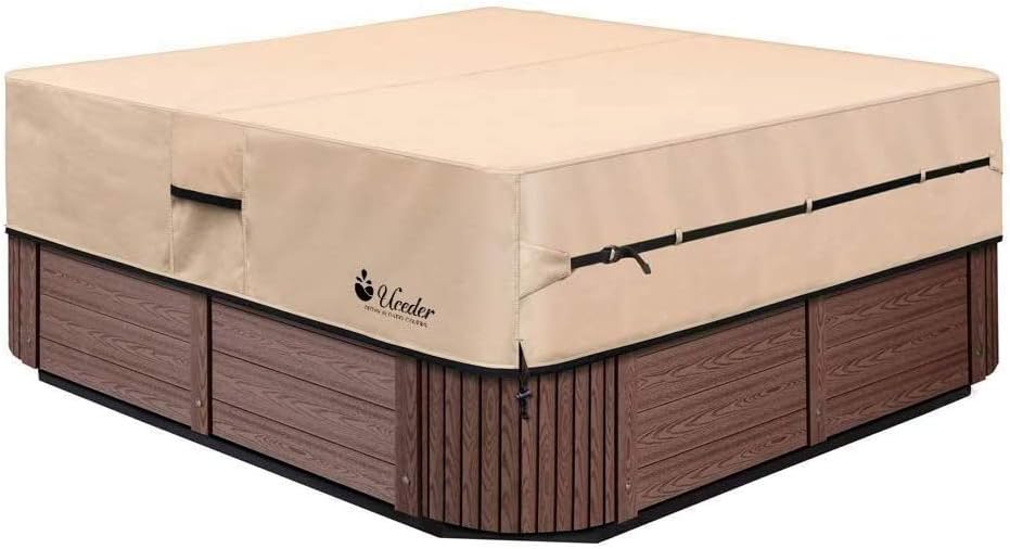 UCEDER Waterproof Hot Tub Cover Outdoor Spa Cover (91''x 91''x20) 600D Heavy Duty Polyester Hot Tub Cover Protector(Brown)