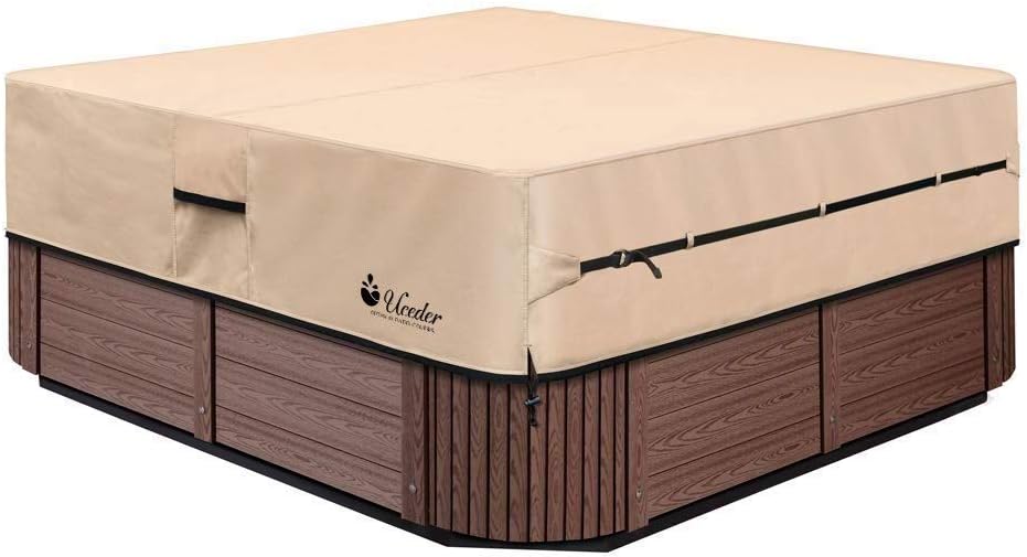 UCEDER Waterproof Hot Tub Cover Outdoor Spa Cover (91''x 91''x20) 600D Heavy Duty Polyester Hot Tub Cover Protector(Brown)