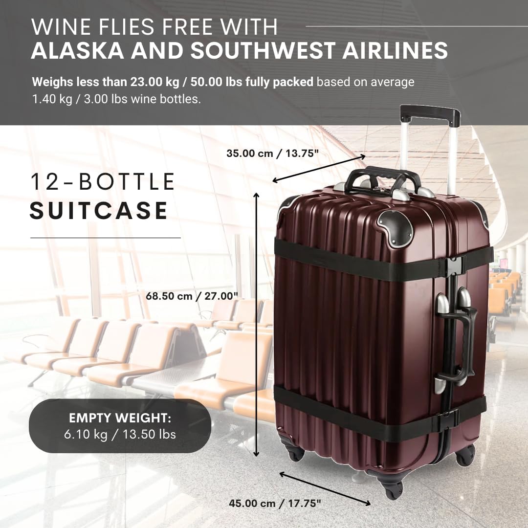 VinGardeValise® Grande Wine Suitcase – 12-Bottle Travel Luggage, TSA-Approved, Durable Hard Shell, Shockproof Foam, Secure Bottle Protection for Enthusiasts & Collectors - Burgundy
