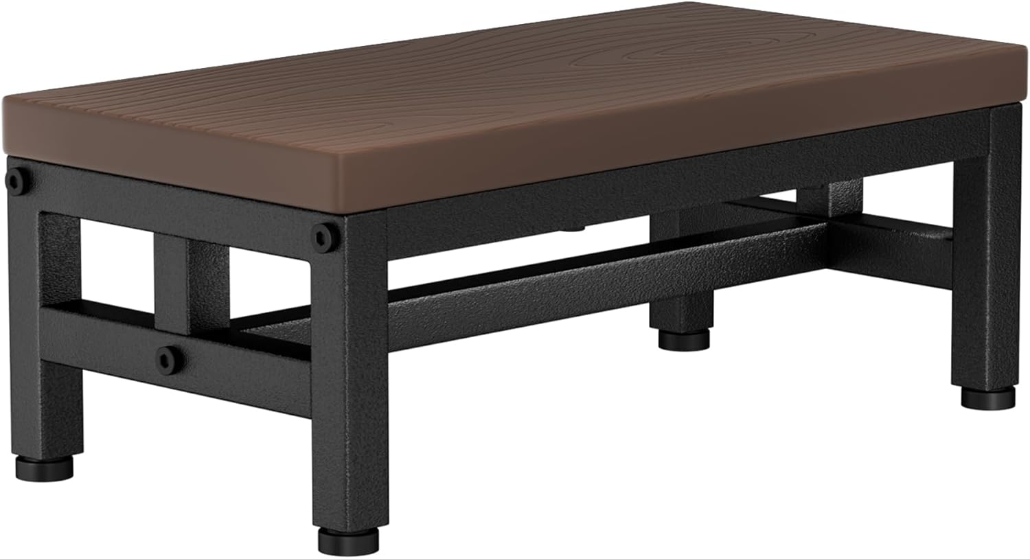 Y&M Two Step Stool for Adults Kids, Waterproof HPDE Bed Step Foot Stool with Adjustable Non-Slip Feet, Metal Frame Stepping for Kitchen Bathroom Bedroom Living Room, Indoor or Outdoor Use, Brown