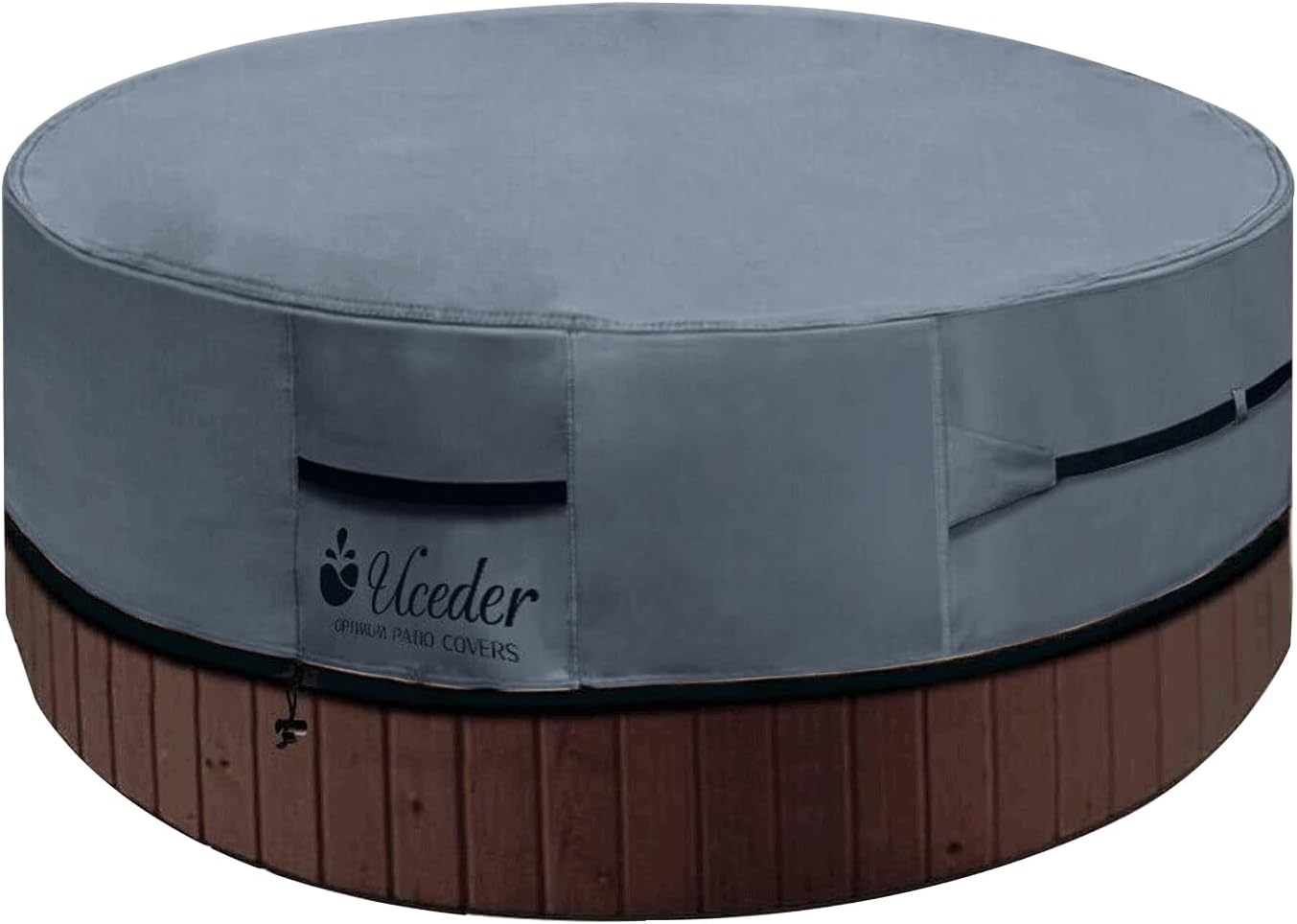 UCEDER Waterproof Hot Tub Cover Outdoor Spa Cover (91''x 91''x20) 600D Heavy Duty Polyester Hot Tub Cover Protector(Brown)