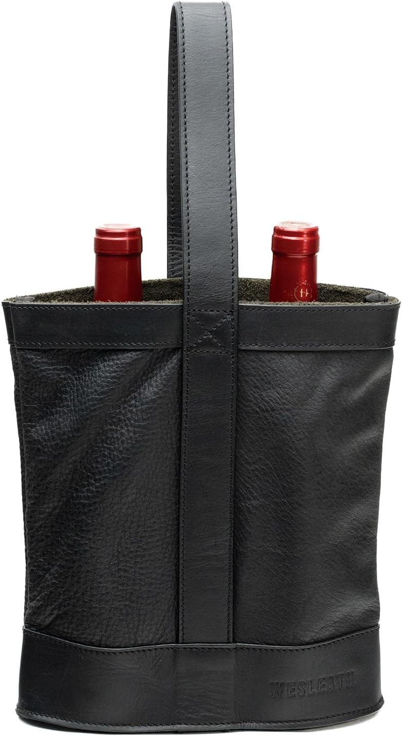 Double Wine Carrier Bag – Leather Wine Tote for Two Bottles with Handle – Protective Carrier for Picnic, Wine Champagne Gift Bag (Sunset)