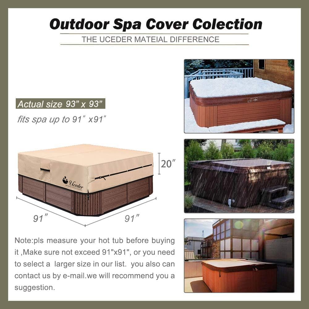UCEDER Waterproof Hot Tub Cover Outdoor Spa Cover (91''x 91''x20) 600D Heavy Duty Polyester Hot Tub Cover Protector(Brown)