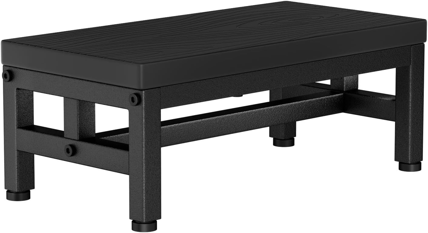 Y&M Two Step Stool for Adults Kids, Waterproof HPDE Bed Step Foot Stool with Adjustable Non-Slip Feet, Metal Frame Stepping for Kitchen Bathroom Bedroom Living Room, Indoor or Outdoor Use, Brown