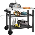 Grill Cart Table with Big Storage Cabinet, Movable Outdoor Dining Cart Pizza Oven Stand, Kitchen Cart Island Multifunction Food Prep Table Stainless Steel Surface