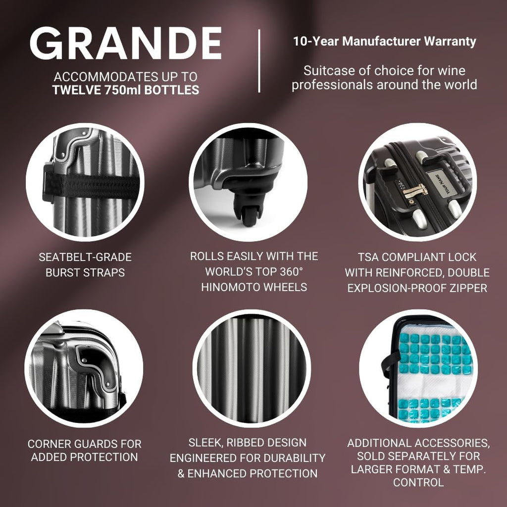 VinGardeValise® Grande Wine Suitcase – 12-Bottle Travel Luggage, TSA-Approved, Durable Hard Shell, Shockproof Foam, Secure Bottle Protection for Enthusiasts & Collectors - Burgundy