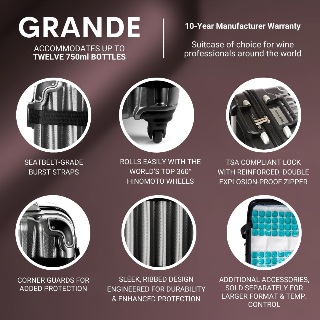 VinGardeValise® Grande Wine Suitcase – 12-Bottle Travel Luggage, TSA-Approved, Durable Hard Shell, Shockproof Foam, Secure Bottle Protection for Enthusiasts & Collectors - Burgundy