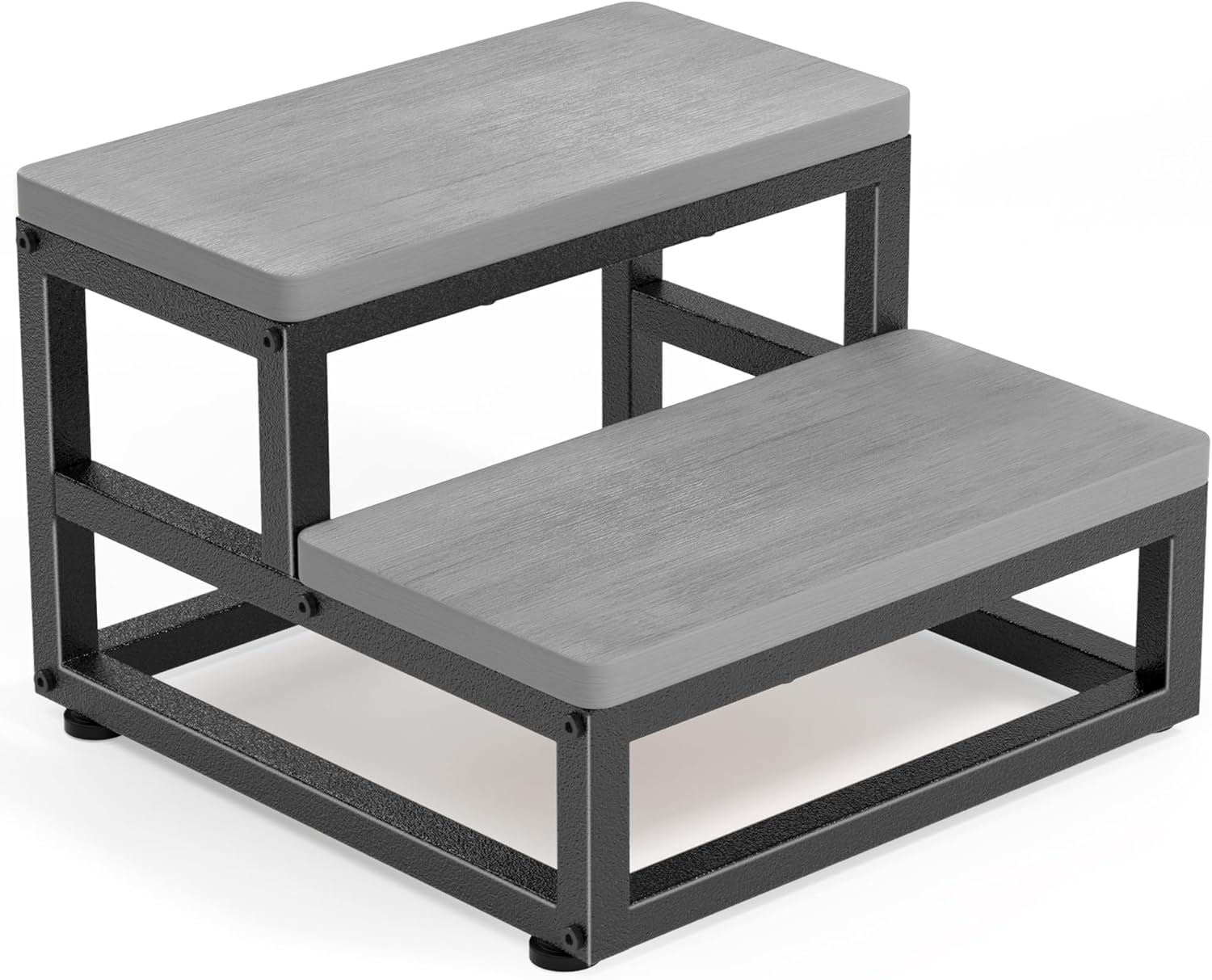 Y&M Two Step Stool for Adults Kids, Waterproof HPDE Bed Step Foot Stool with Adjustable Non-Slip Feet, Metal Frame Stepping for Kitchen Bathroom Bedroom Living Room, Indoor or Outdoor Use, Brown