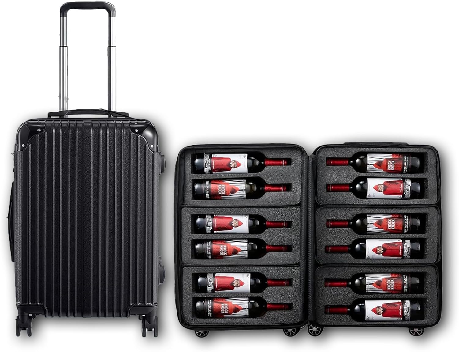 Wine Bottle Suitcase With 4 Expandable Removable Travel Bags | Holds 10 Standard 750 ML Size Bottles | TSA Approved Lock, Wheeled Bag - Airplane Luggage Case to Carry Wine Liquor Alcohol, Gift (23 IN)