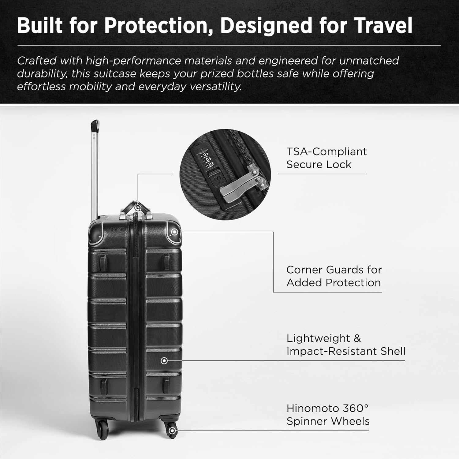 FlyWithWine® by VinGardeValise 12 Bottle Hard Shell Wine Suitcase with Hinomoto 360 Degree Spinner Wheels for Airplanes, TSA Approved Wine Luggage with Removable Foam Insert