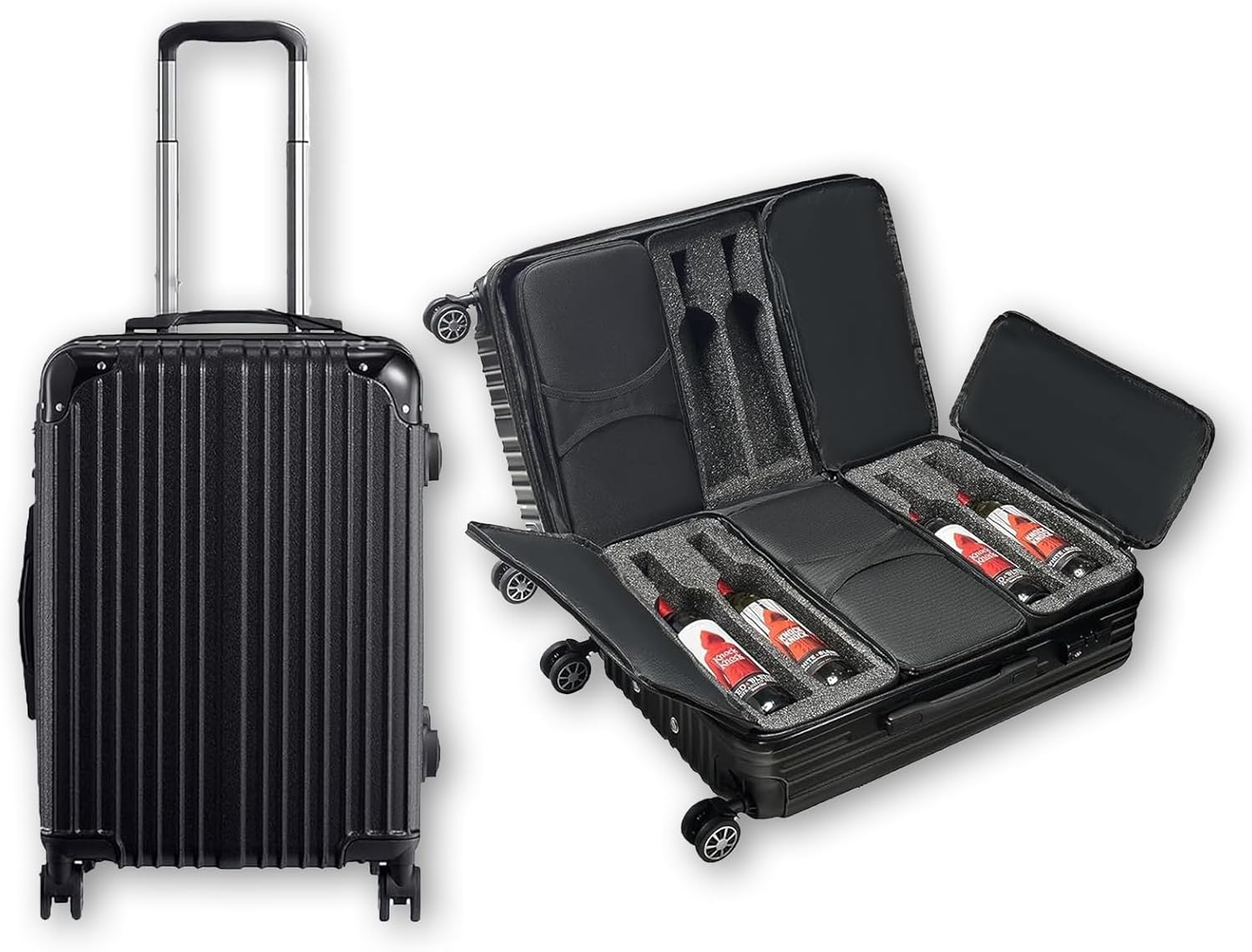 Wine Bottle Suitcase With 4 Expandable Removable Travel Bags | Holds 10 Standard 750 ML Size Bottles | TSA Approved Lock, Wheeled Bag - Airplane Luggage Case to Carry Wine Liquor Alcohol, Gift (23 IN)