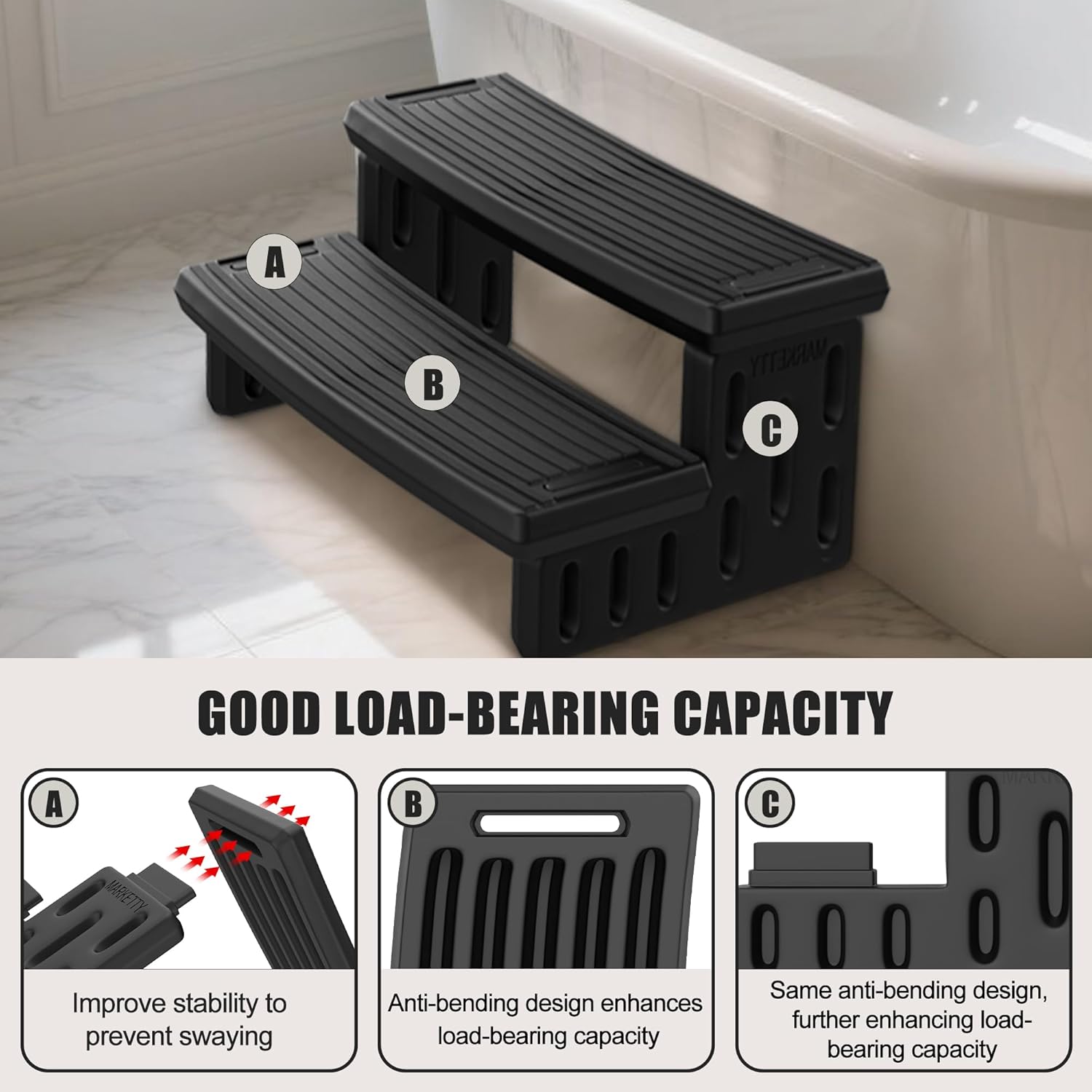 Hot Tub Steps, Non-Slip & Durable Hot Tub Stairs, Portable Universal Ladder Can Be Used Indoors and Outdoors (Black)
