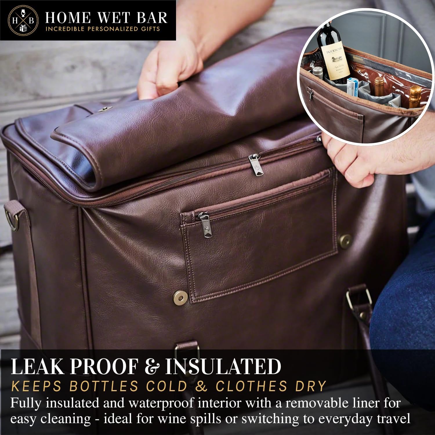 Graham Whiskey Bottle Carrier and Weekender Travel Bag | Customizable Waterproof and Insulated Interior | Vegan Leather | Perfect for Tastings, Parties & Getaways