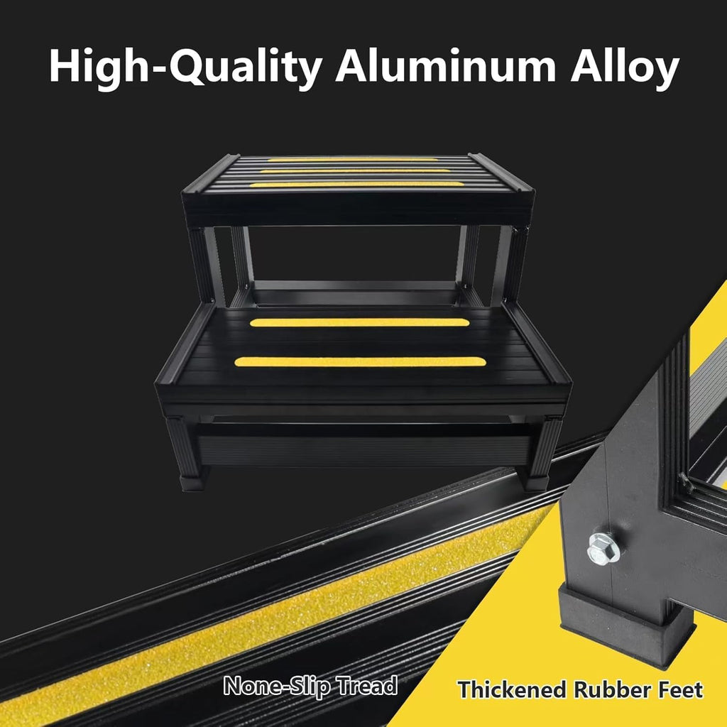 Aluminum Hot Tub Step RV Step Spa Step-Heavy Duty Metal Indoor/Outdoor High Riser Half Step - Non-Slip All Weather Top & Feet Mobility Assistance 500 LBS Load Capacity