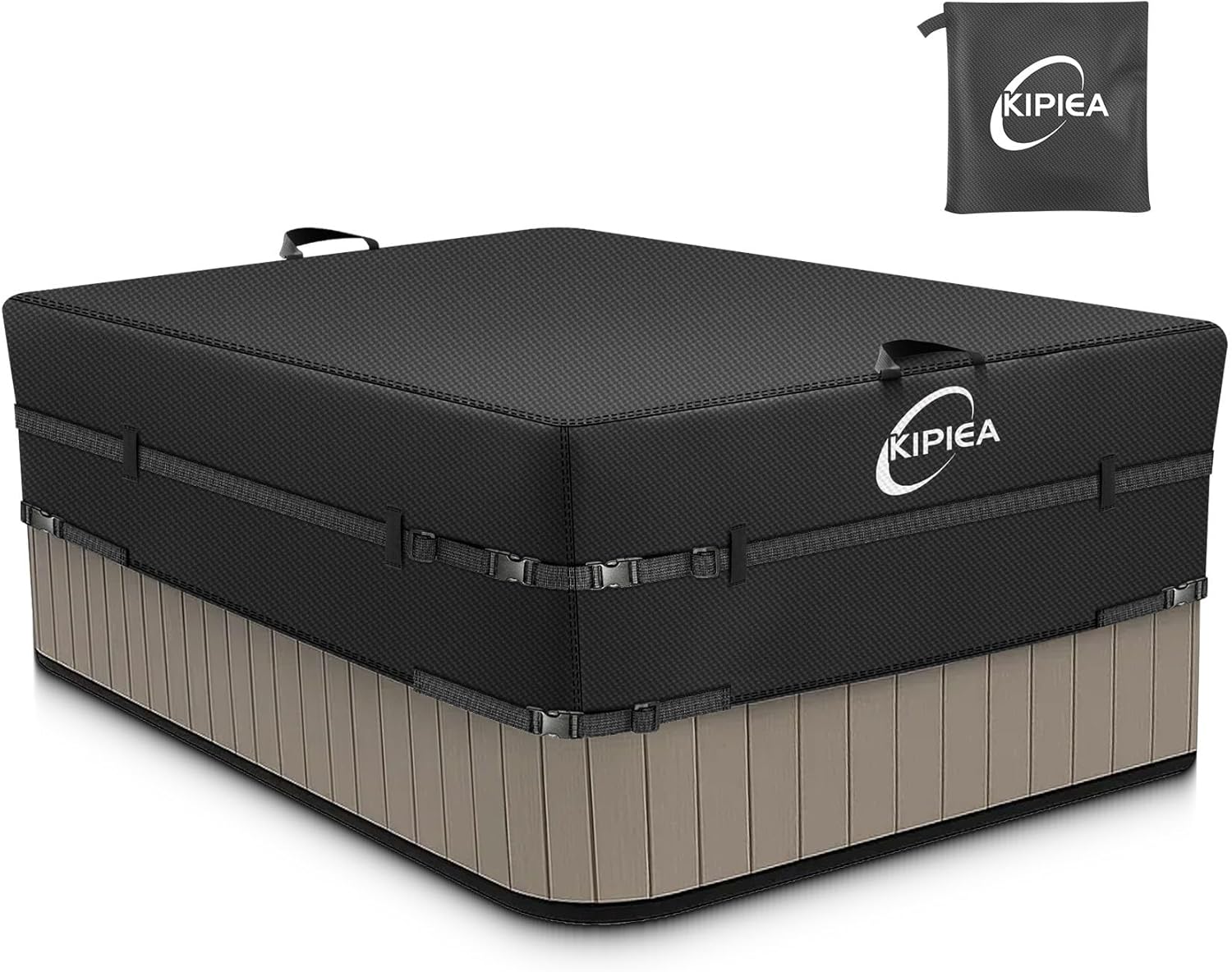 Kipiea 600D Outdoor Waterproof Square Hot Tub Cover Protector, Heavy Duty Polyester SPA Cover UV Protection Cover 85" L x 85" W x 20" H, Black