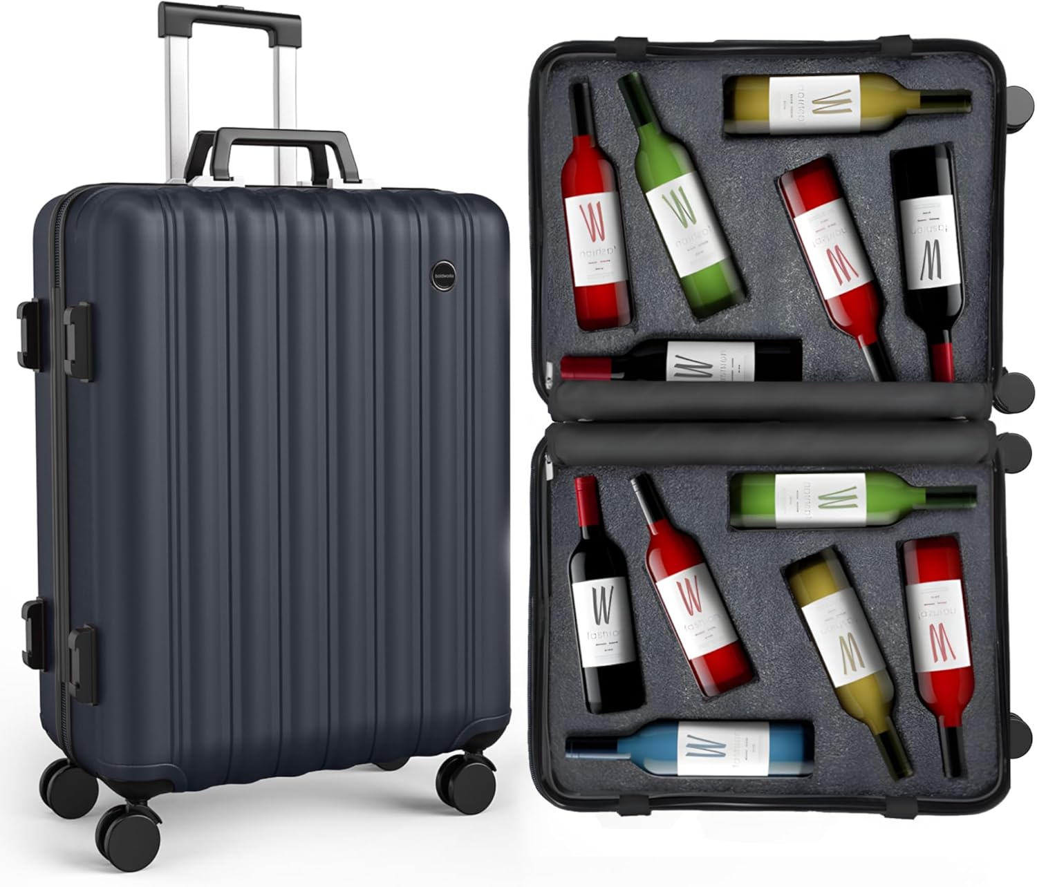 boldworks Wine Suitcase for Airplanes 12 Bottle Wine Luggage for Airplane Travel with TSA Approved Lock and Removable Insert to Carry Liquor Black Color Case
