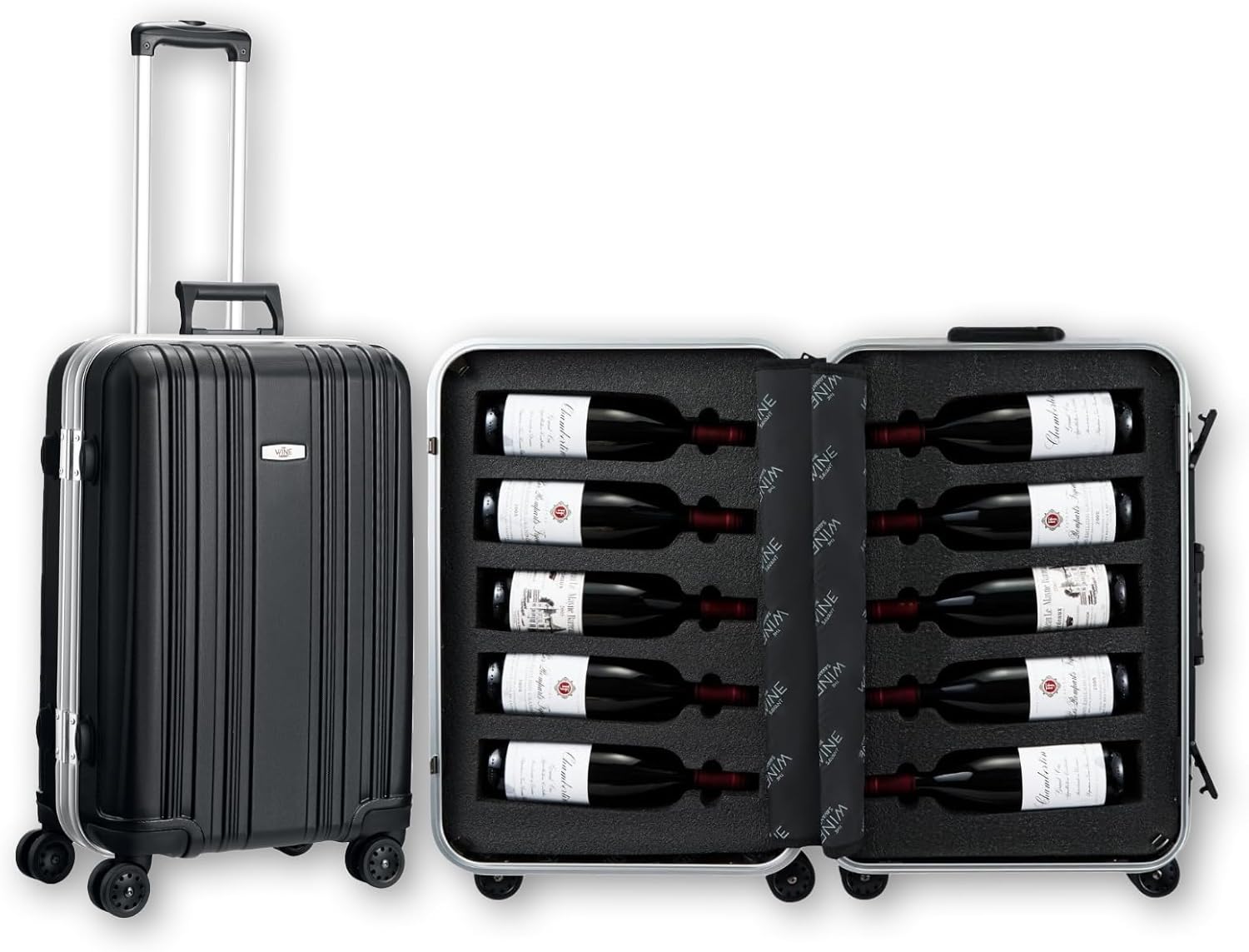 Wine Bottle Suitcase | Holds 10 Standard 750 ML Size Bottles | Universal Airplane Luggage Case, TSA Approved Wheeled Bag For Professionals and Consumers, Gift For Wine Lovers & Connoisseurs (24 IN)