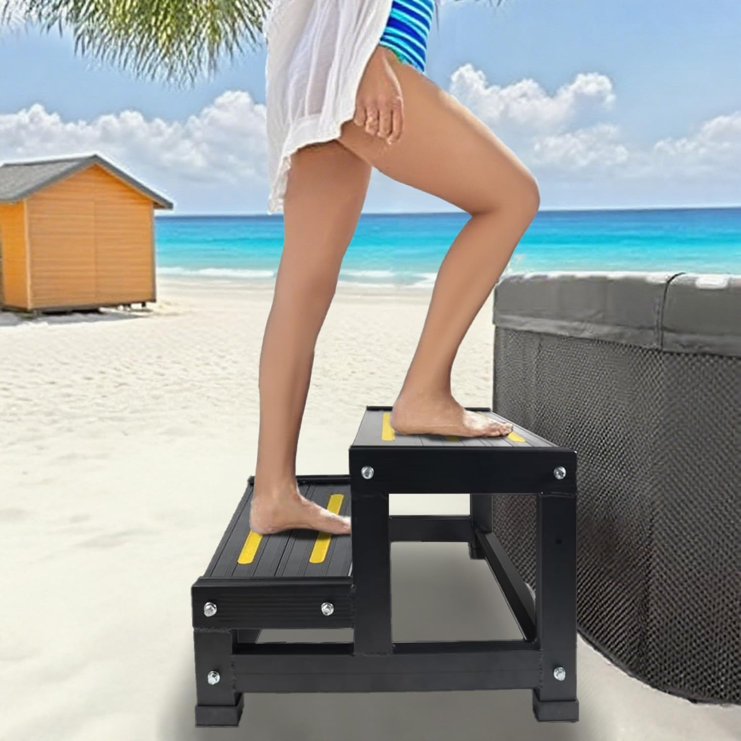 Aluminum Hot Tub Step RV Step Spa Step-Heavy Duty Metal Indoor/Outdoor High Riser Half Step - Non-Slip All Weather Top & Feet Mobility Assistance 500 LBS Load Capacity