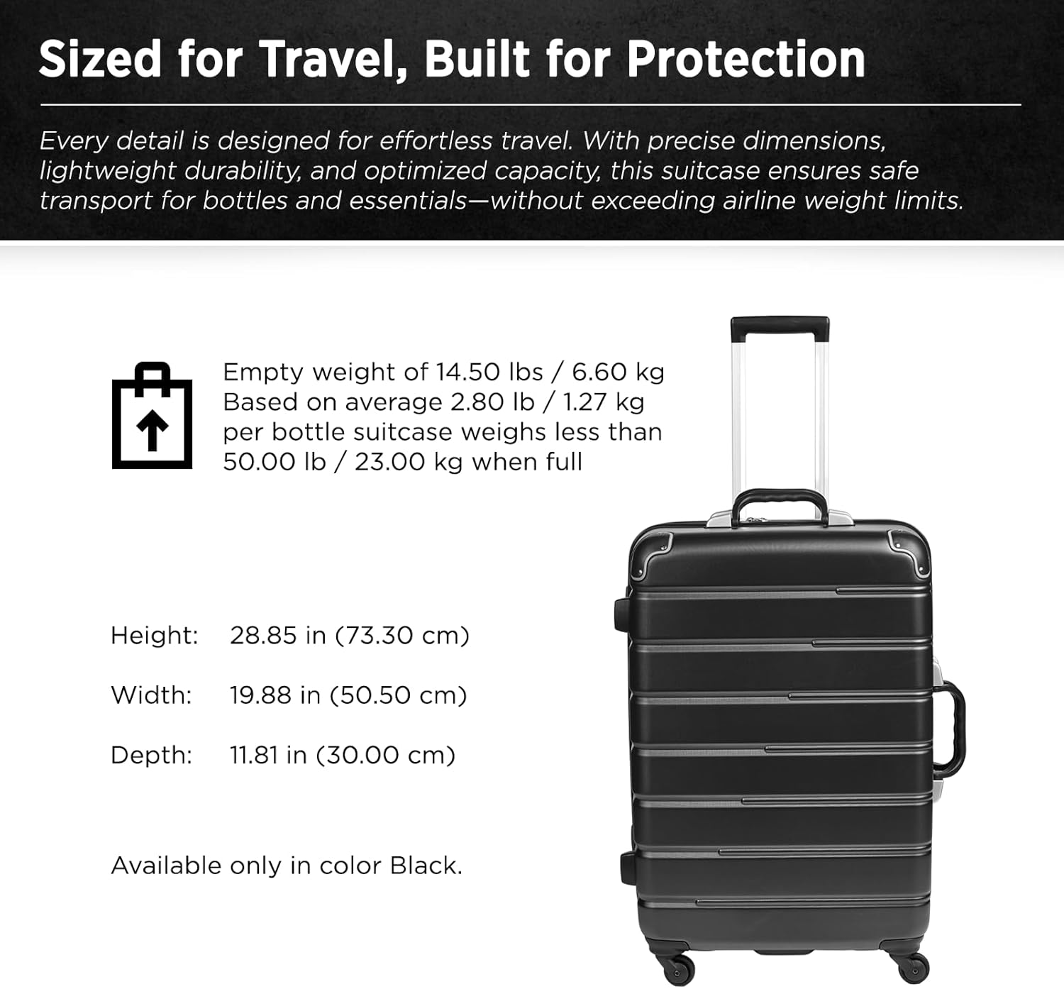 FlyWithWine® by VinGardeValise 12 Bottle Hard Shell Wine Suitcase with Hinomoto 360 Degree Spinner Wheels for Airplanes, TSA Approved Wine Luggage with Removable Foam Insert