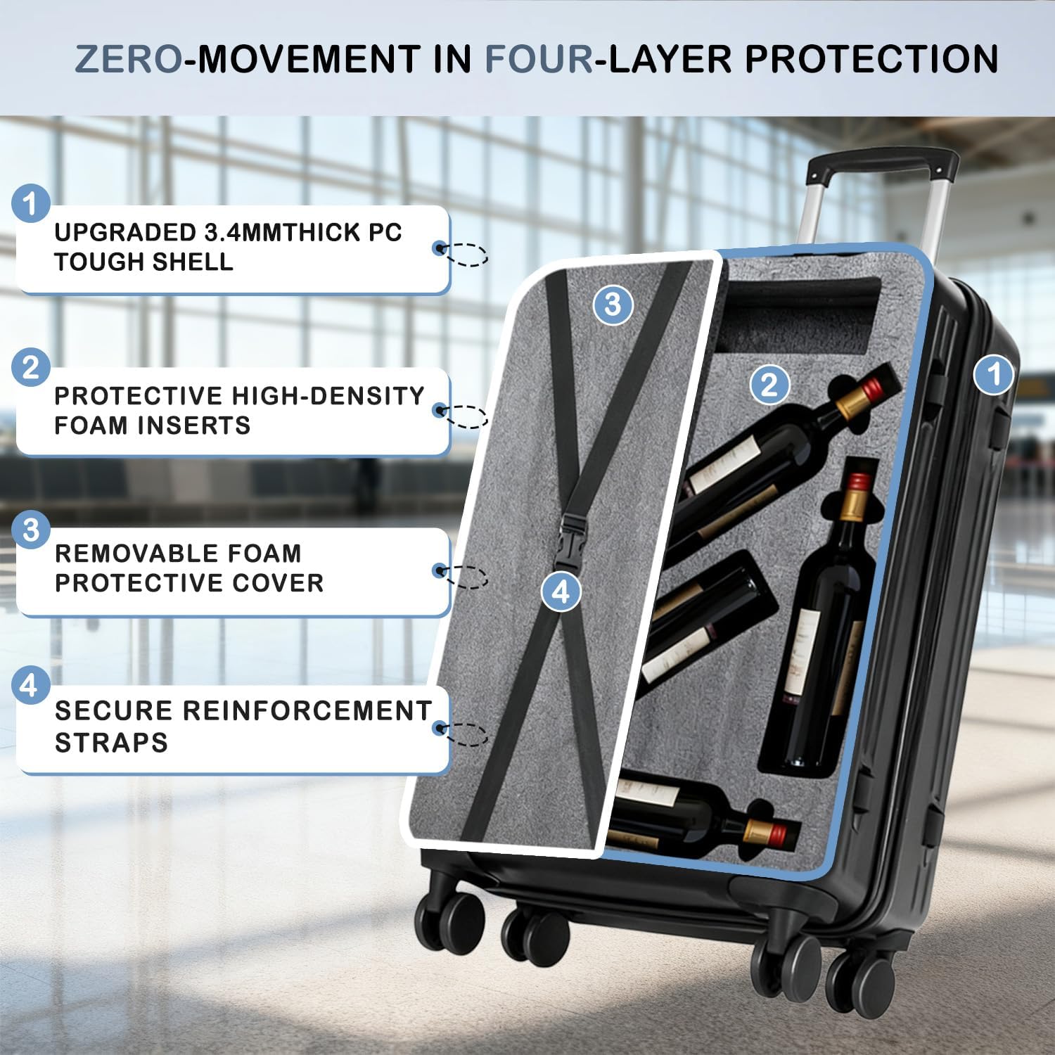 2025 Upgraded Wine Suitcase for Airplanes 12 Bottle, Thickened Wine Luggage for Airplane Travel with TSA Approved Lock and 360֯ Rotating Wheels, Wines Travel Suitcase with Removable Insert