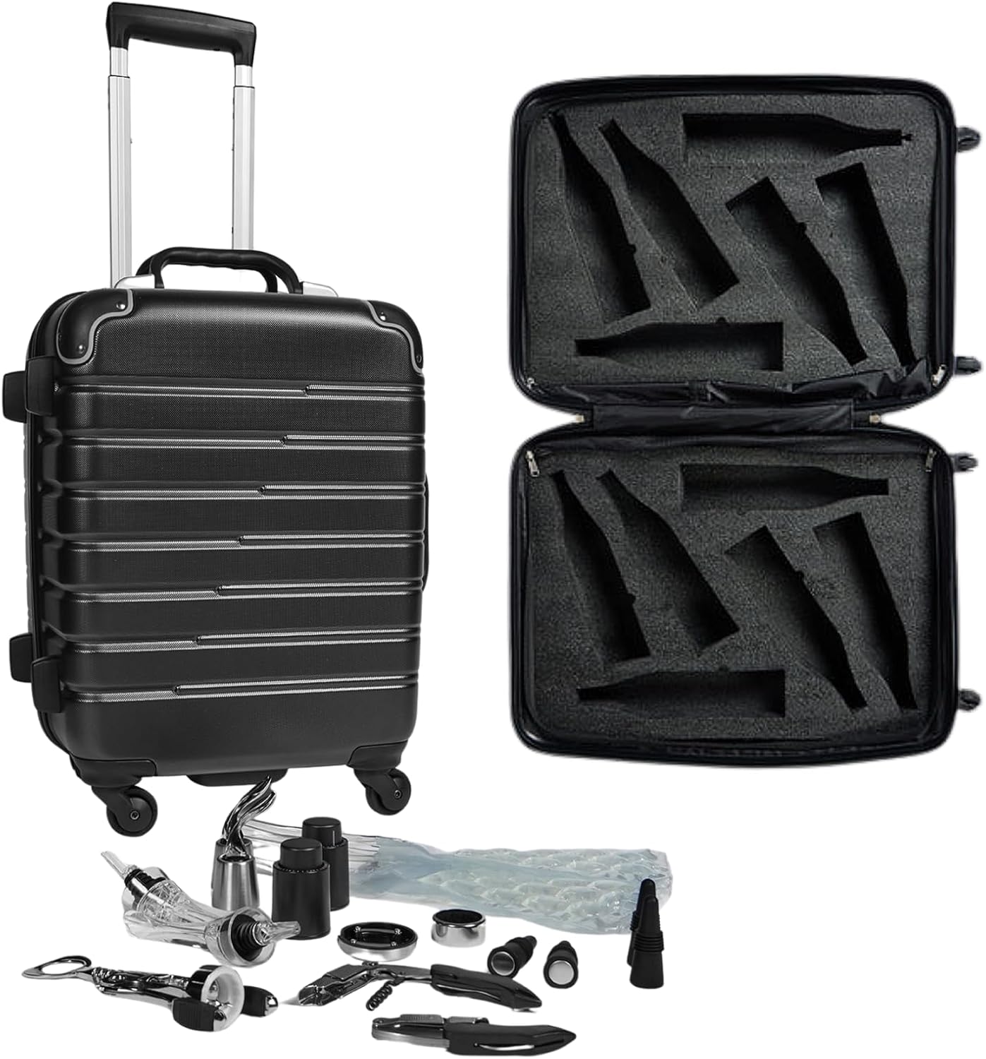 FlyWithWine® by VinGardeValise 12 Bottle Hard Shell Wine Suitcase with Hinomoto 360 Degree Spinner Wheels for Airplanes, TSA Approved Wine Luggage with Removable Foam Insert