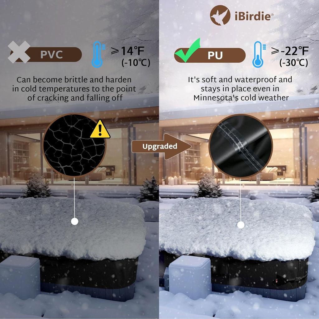 iBirdie Outdoor Waterproof and Weatherproof Hot Tub Cover 85 x 85 inch fit 84 x 84 or 83 x 83 or 82 x 82 or 7 ft x 7 ft Square SPA 600D Heavy Duty Protectors Protective Cover Cap