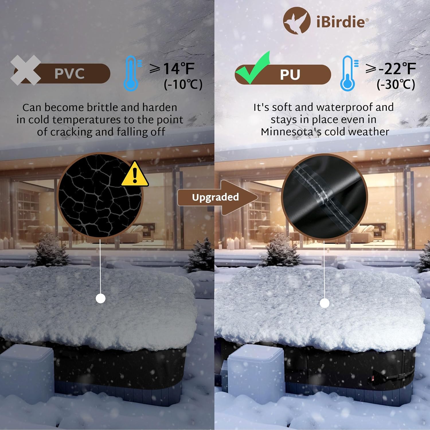iBirdie Outdoor Waterproof and Weatherproof Hot Tub Cover 85 x 85 inch fit 84 x 84 or 83 x 83 or 82 x 82 or 7 ft x 7 ft Square SPA 600D Heavy Duty Protectors Protective Cover Cap