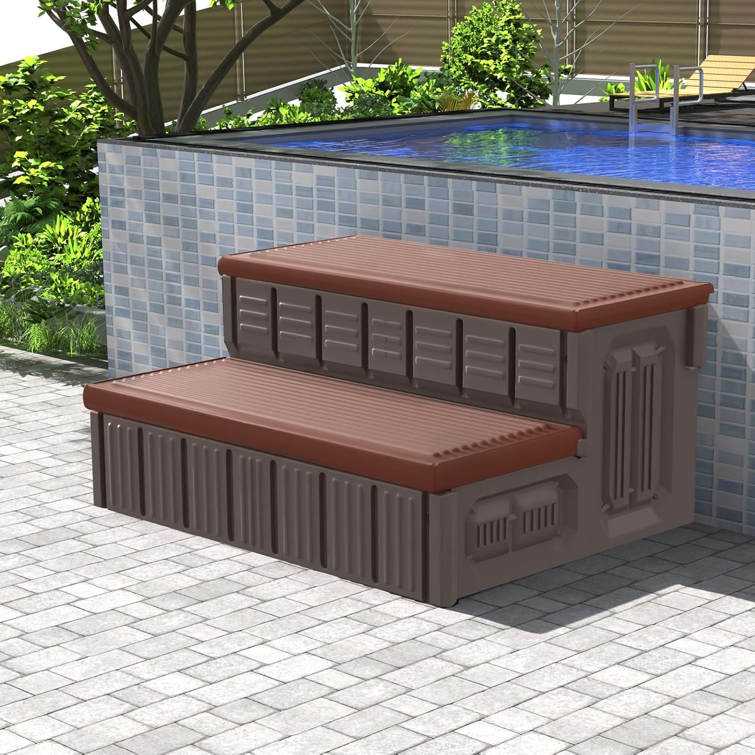 Hot Tub Steps, Outdoor Spa Steps with Storage, Non-Slip & Sturdy Hot Tub Stairs, 36 Inches Long, Black