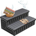 Hot Tub Steps with Storage – Heavy Duty HDPE Outdoor Stairs, Non-Slip &Waterproof Step Stool with Removable Fabric Cover, All-Weather Steps for Spa, Pool, RV & Porch