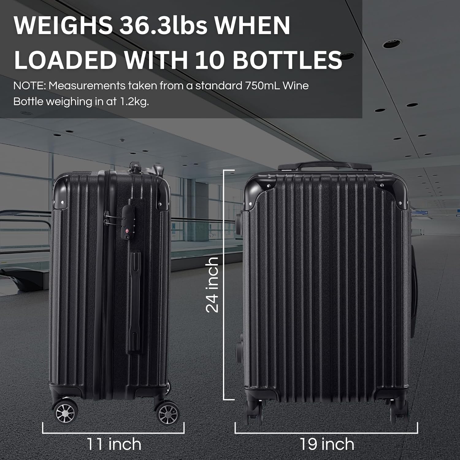 Wine Bottle Suitcase | Holds 10 Standard 750 ML Size Bottles | Universal Airplane Luggage Case, TSA Approved Wheeled Bag For Professionals and Consumers, Gift For Wine Lovers & Connoisseurs (24 IN)