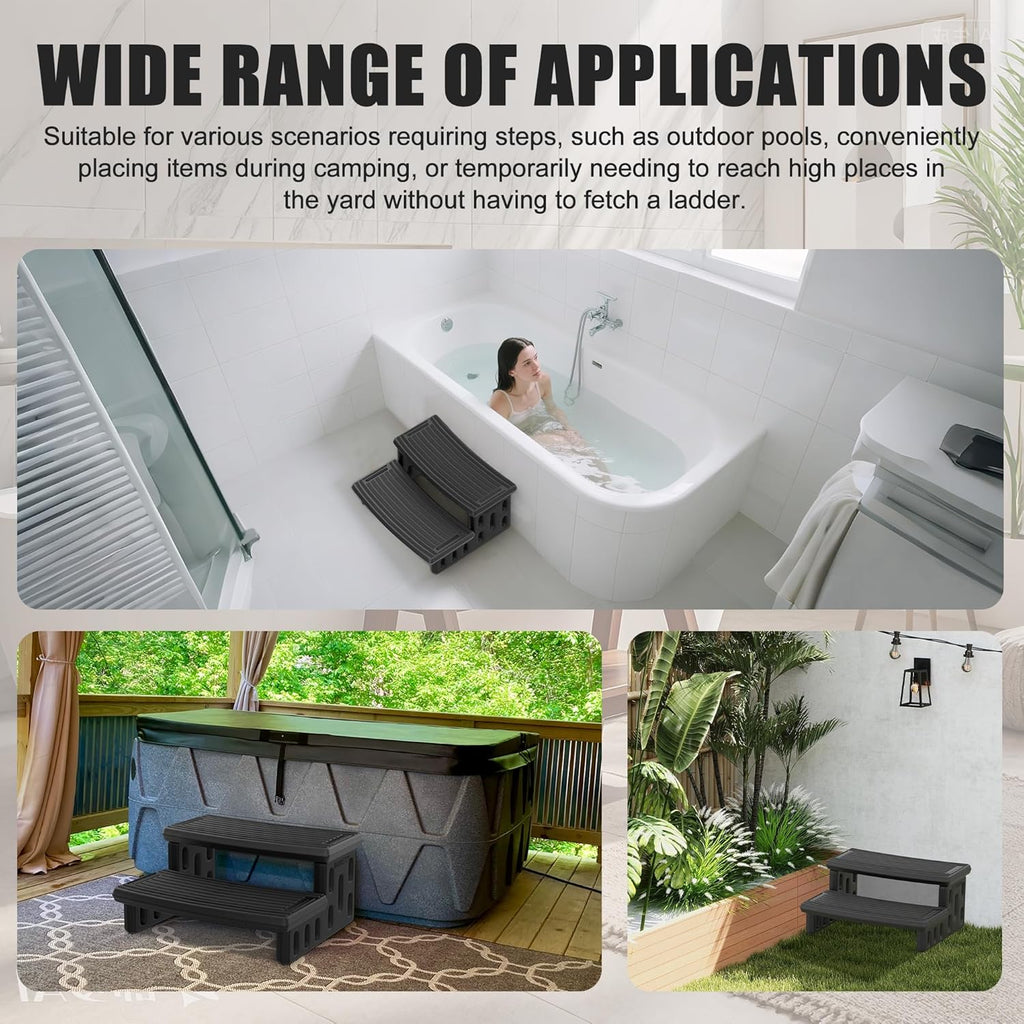 Hot Tub Steps, Non-Slip & Durable Hot Tub Stairs, Portable Universal Ladder Can Be Used Indoors and Outdoors (Black)