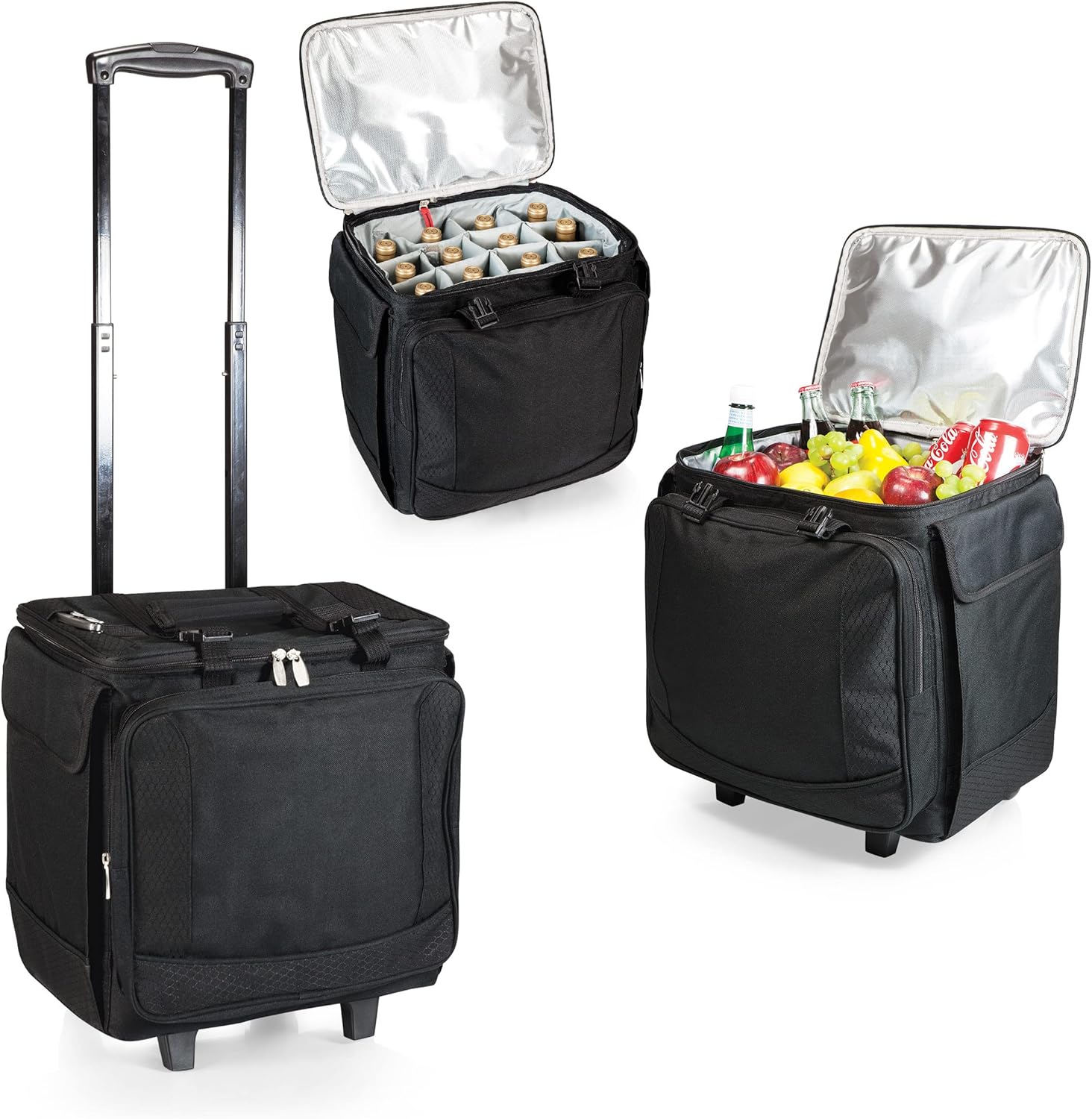 LEGACY - a Picnic Time Brand Bodega Rolling Wine Cooler, Insulated 12-Bottle Tote with Integrated Trolley and Luggage, (Black)