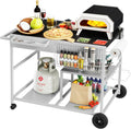 JY QAQA Outdoor Grill Cart with Storage,Patio Kitchen Island Outdoor Grill Table with Wheels,BBQ Cart Movable Pizza Oven Table Stand, Storage Cabinet, Foldable Tabletop, (Black)