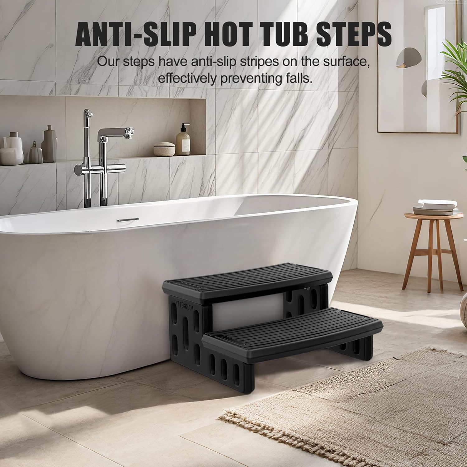 Hot Tub Steps, Non-Slip & Durable Hot Tub Stairs, Portable Universal Ladder Can Be Used Indoors and Outdoors (Black)