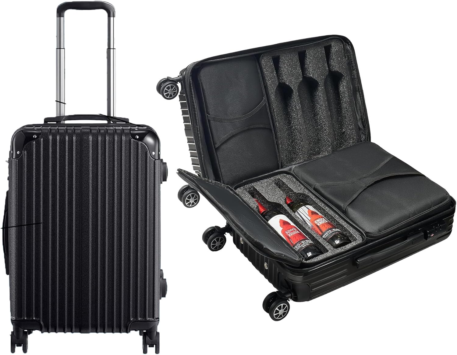 Wine Bottle Suitcase With 4 Expandable Removable Travel Bags | Holds 10 Standard 750 ML Size Bottles | TSA Approved Lock, Wheeled Bag - Airplane Luggage Case to Carry Wine Liquor Alcohol, Gift (23 IN)