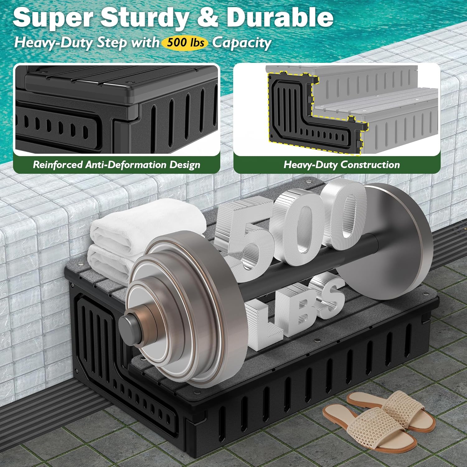 Hot Tub Steps with Storage – Heavy Duty HDPE Outdoor Stairs, Non-Slip &Waterproof Step Stool with Removable Fabric Cover, All-Weather Steps for Spa, Pool, RV & Porch